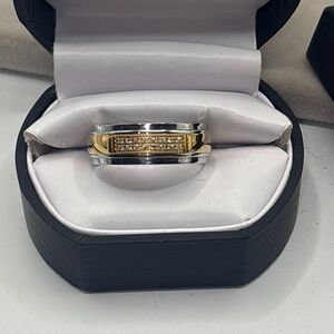 Modern Bride Men’s Two-Tone Stainless Steel Crystal Band | Size 9.5